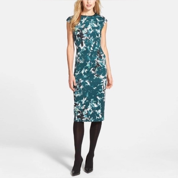 Maggy London Shadow Branch Floral Scuba Sheath Dress - Picture 2 of 6